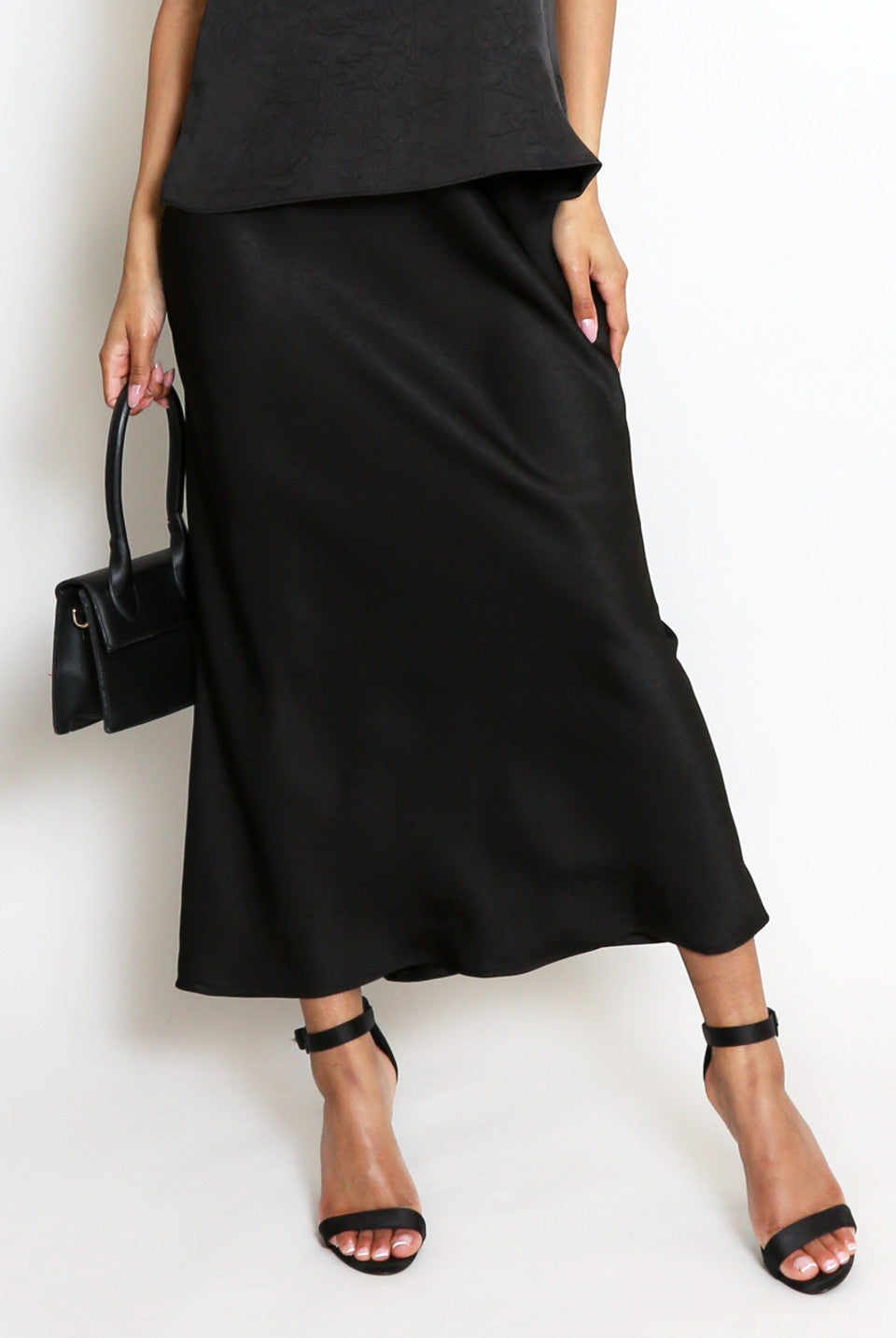 Satin Biased Cut Skirt Black