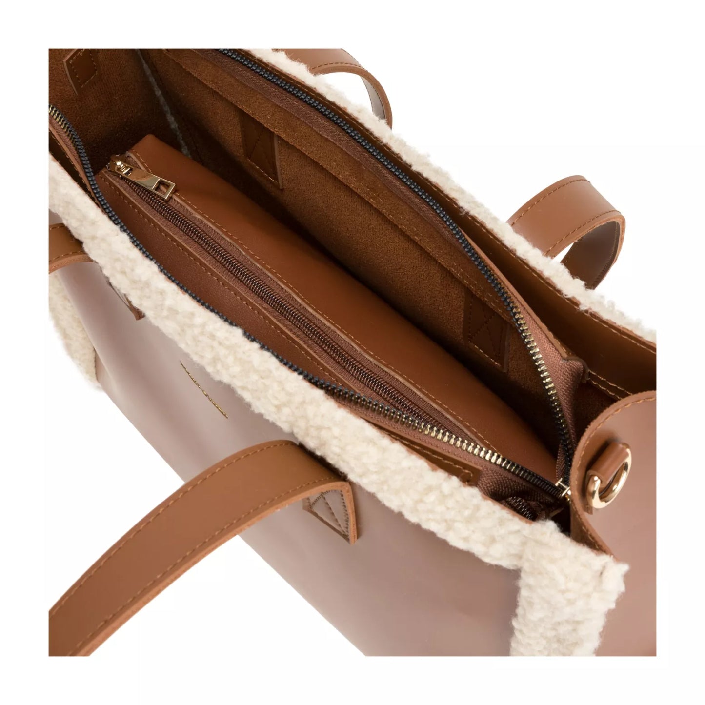 Square Shearling Tote - Brown Large