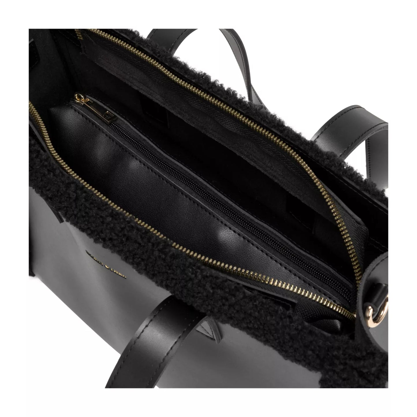 Square Shearling Tote - Black Large