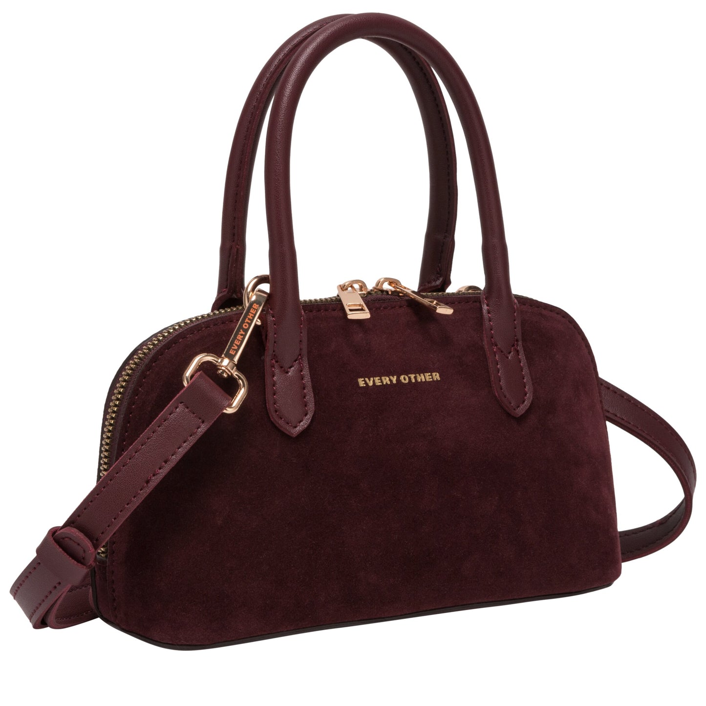 Suede Effect Mini Bowling Bag - Burgundy