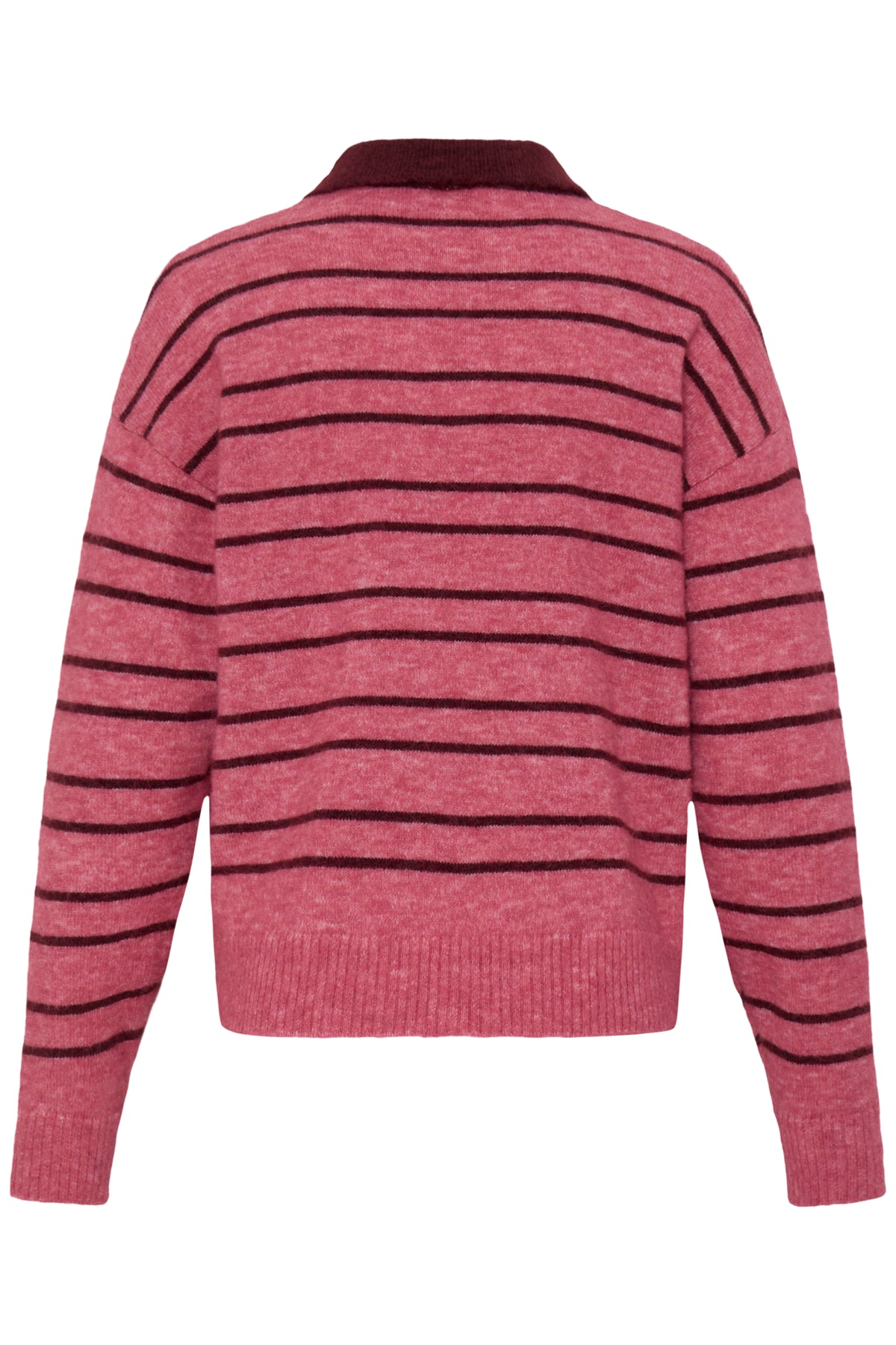 Ihsage Knitted Polo Shirt - Pink Stripe Jumper