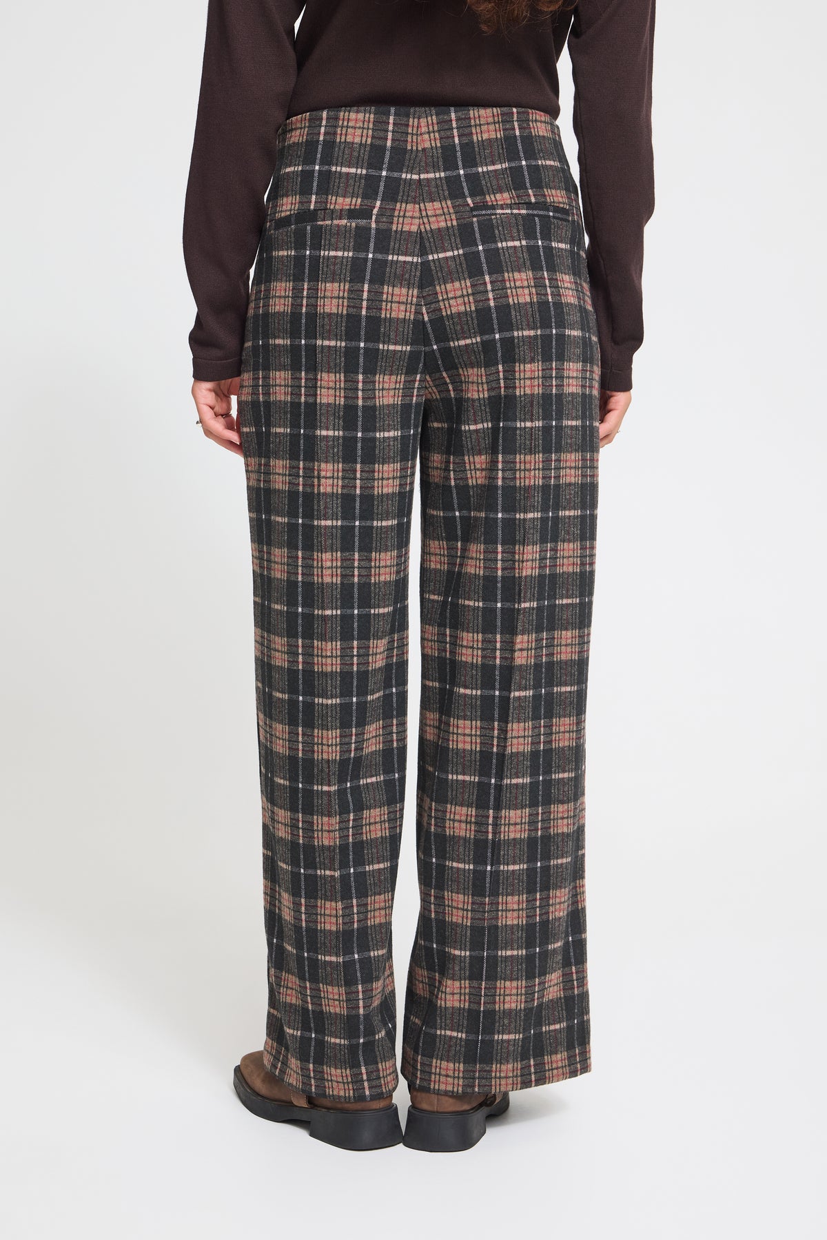 Ihkate Woolley Trousers - Checked Navy Brown
