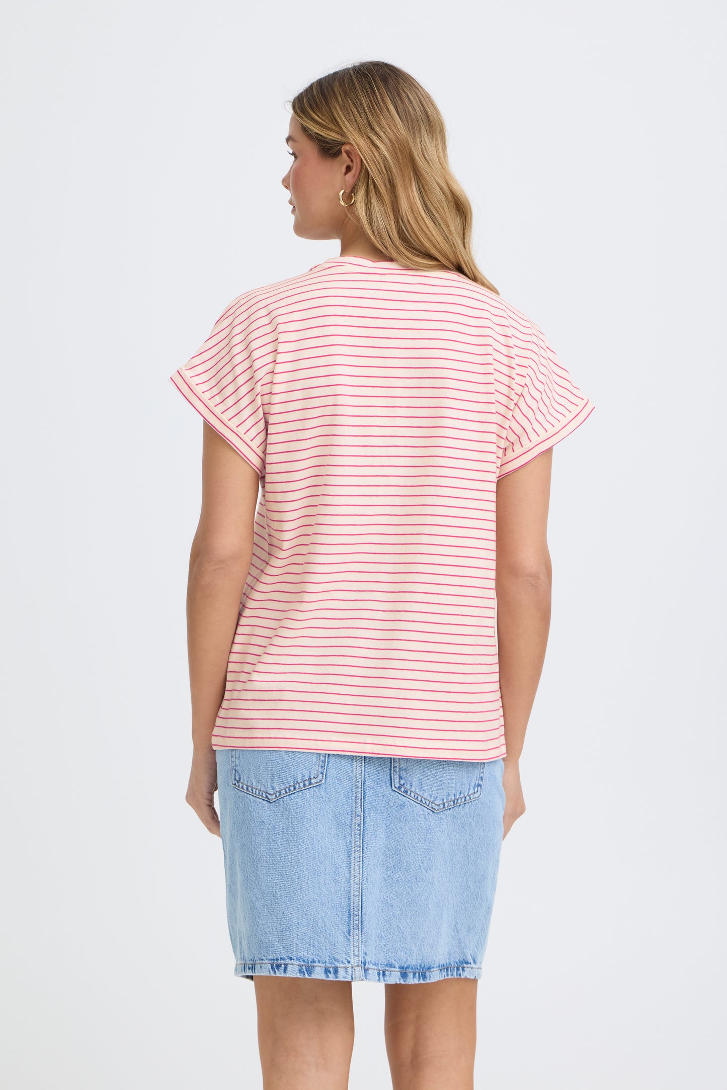 Frfeba T-Shirt - Cream and Raspberry Stripe