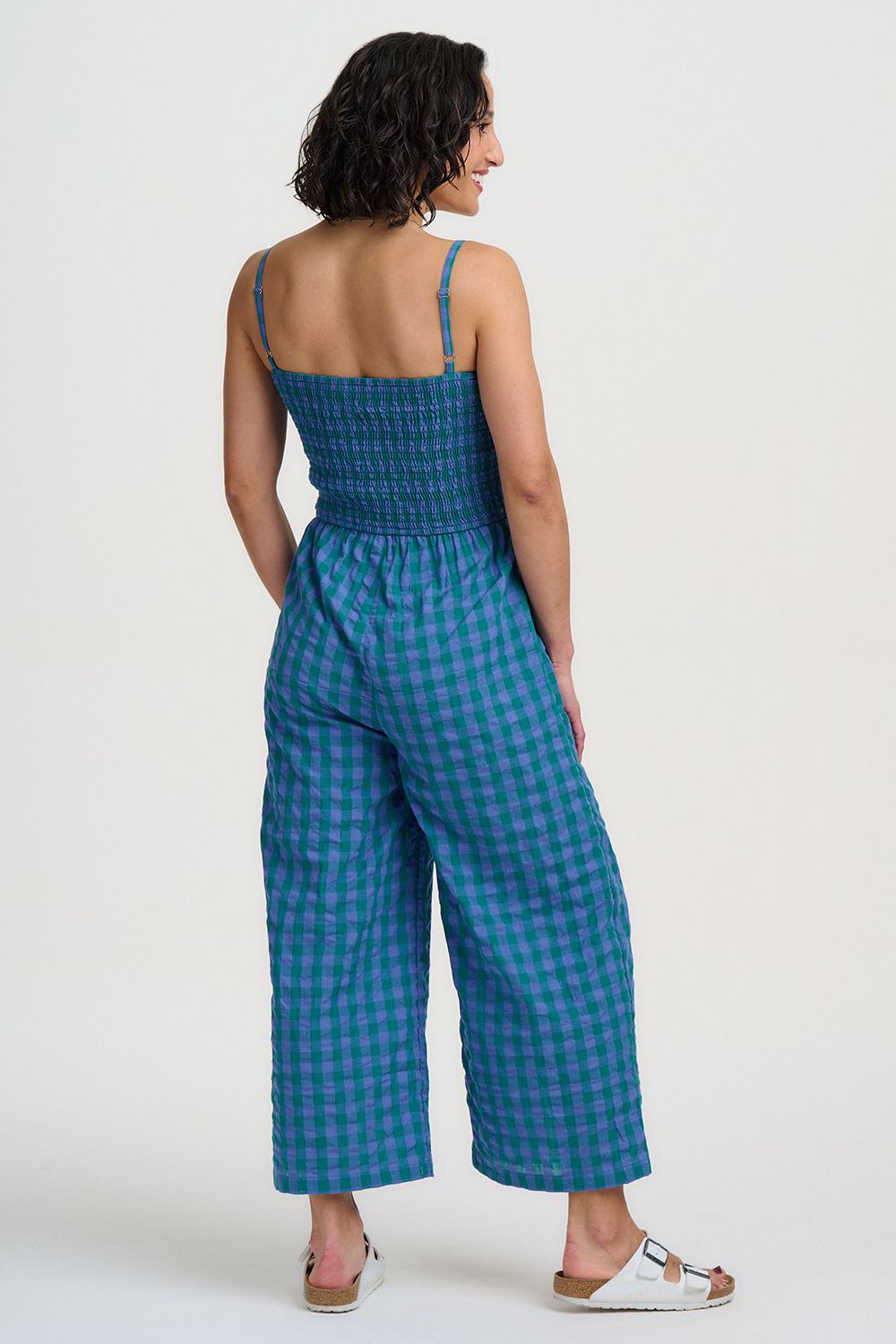 Annabeth Jumpsuit - Blue & Green, Peacock Check