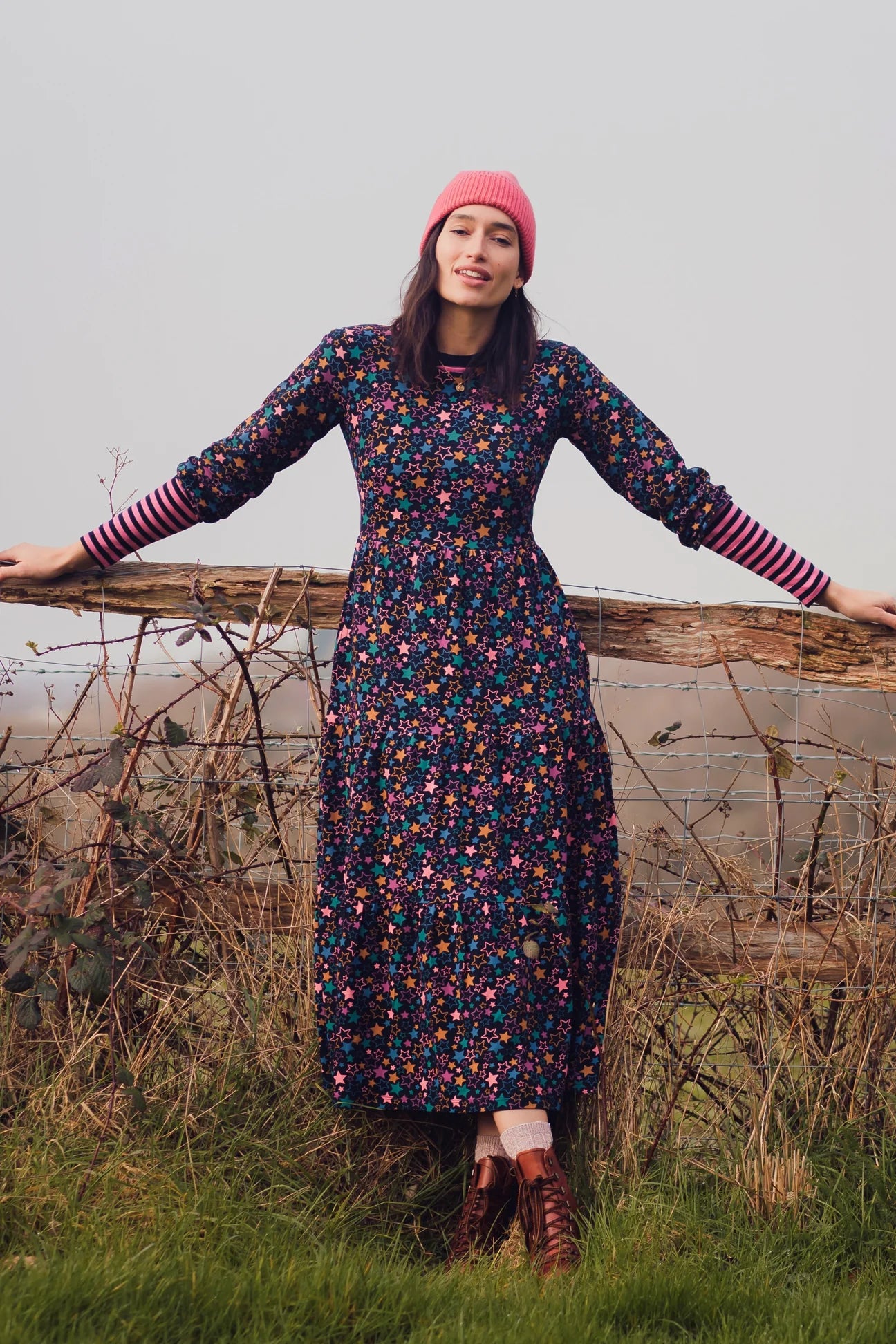 Bakari Jersey Tiered Midi Dress - Black, Star Cluster