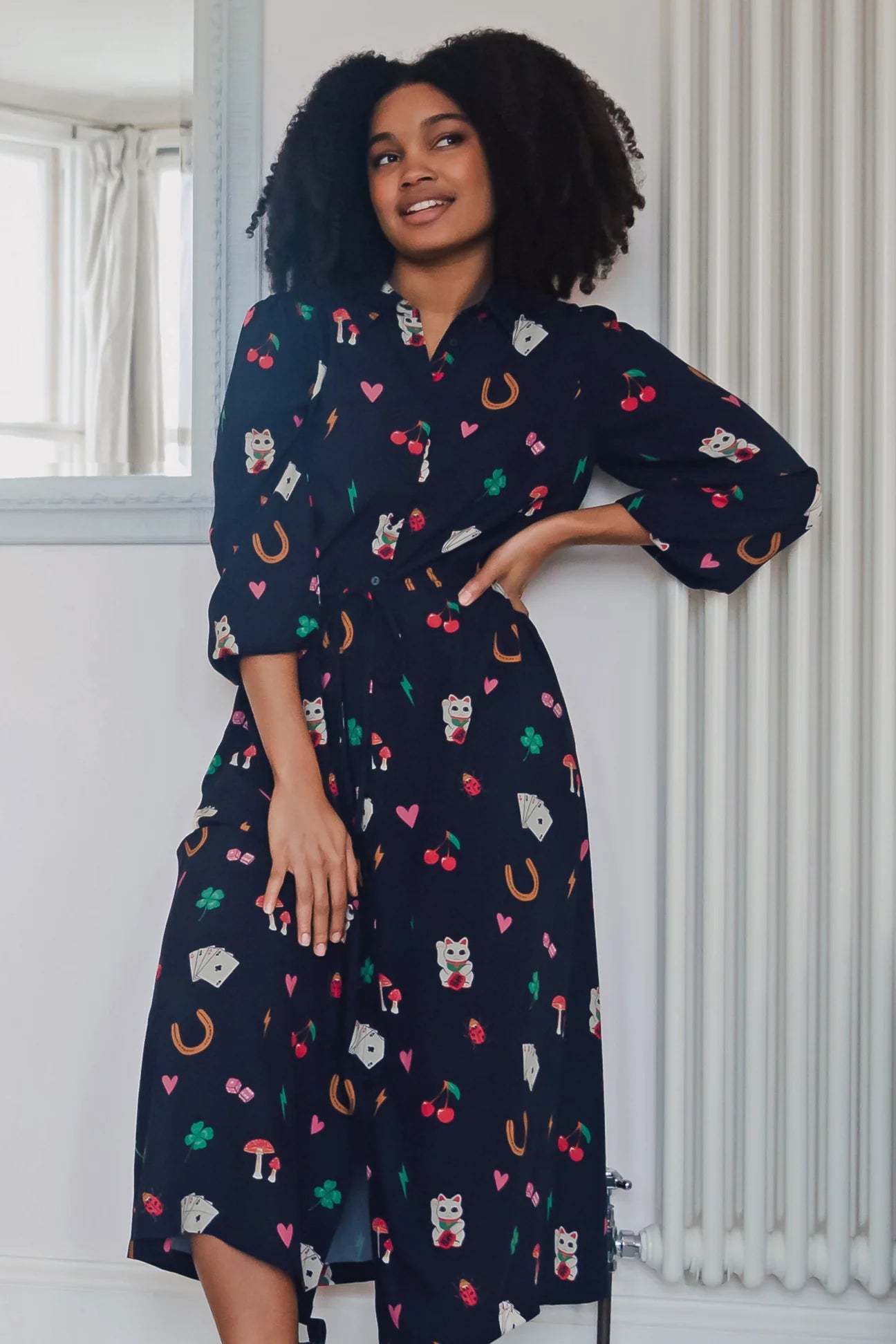 Dottie Maxi Shirt Dress Black Lucky Charms