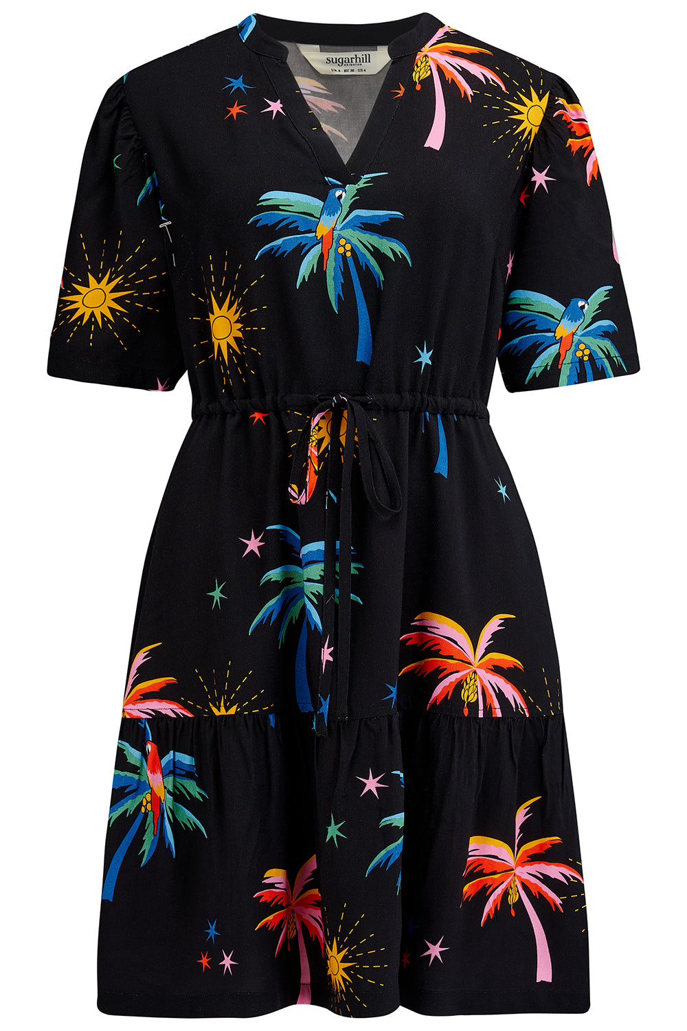 Sabine Mini Dress - Black Palms & Sunshine