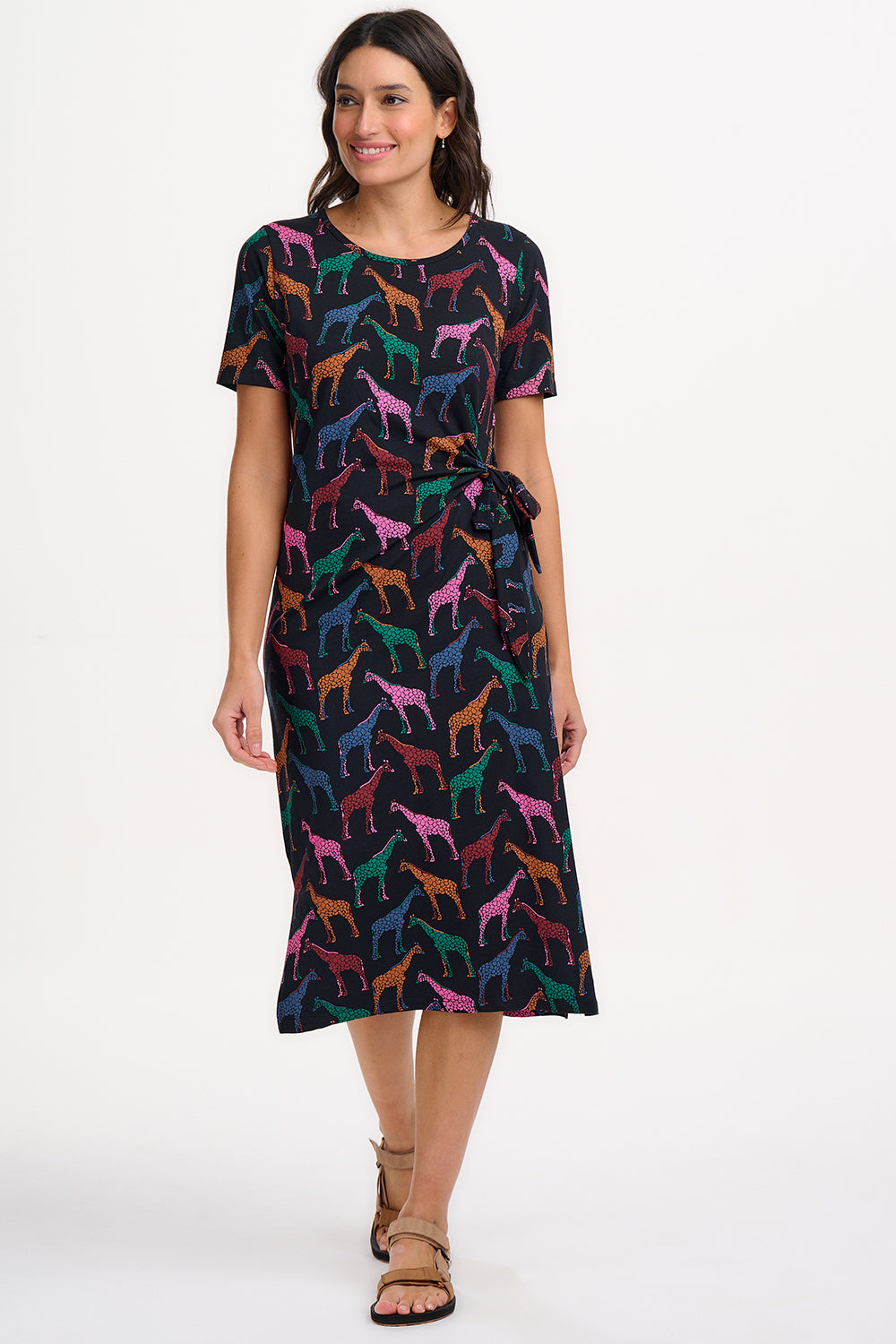 Emersyn Midi Jersey Dress - Black, Giraffe Spots