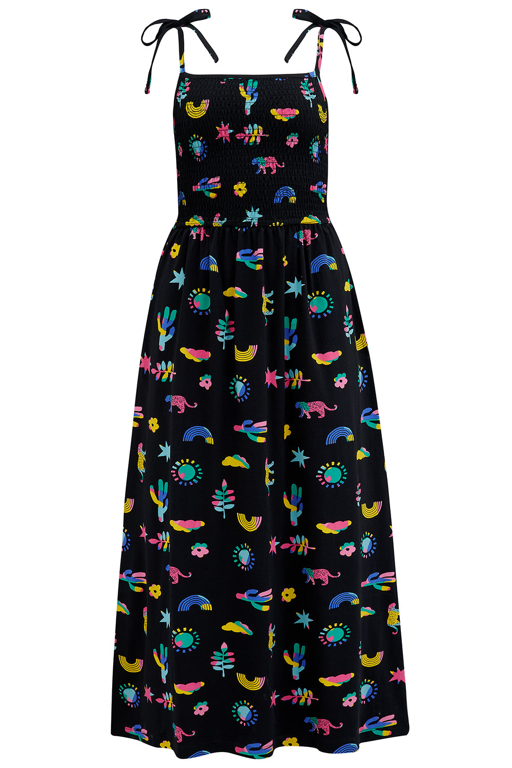 Willa Shirred Jersey Sundress - Black, Summer Joy