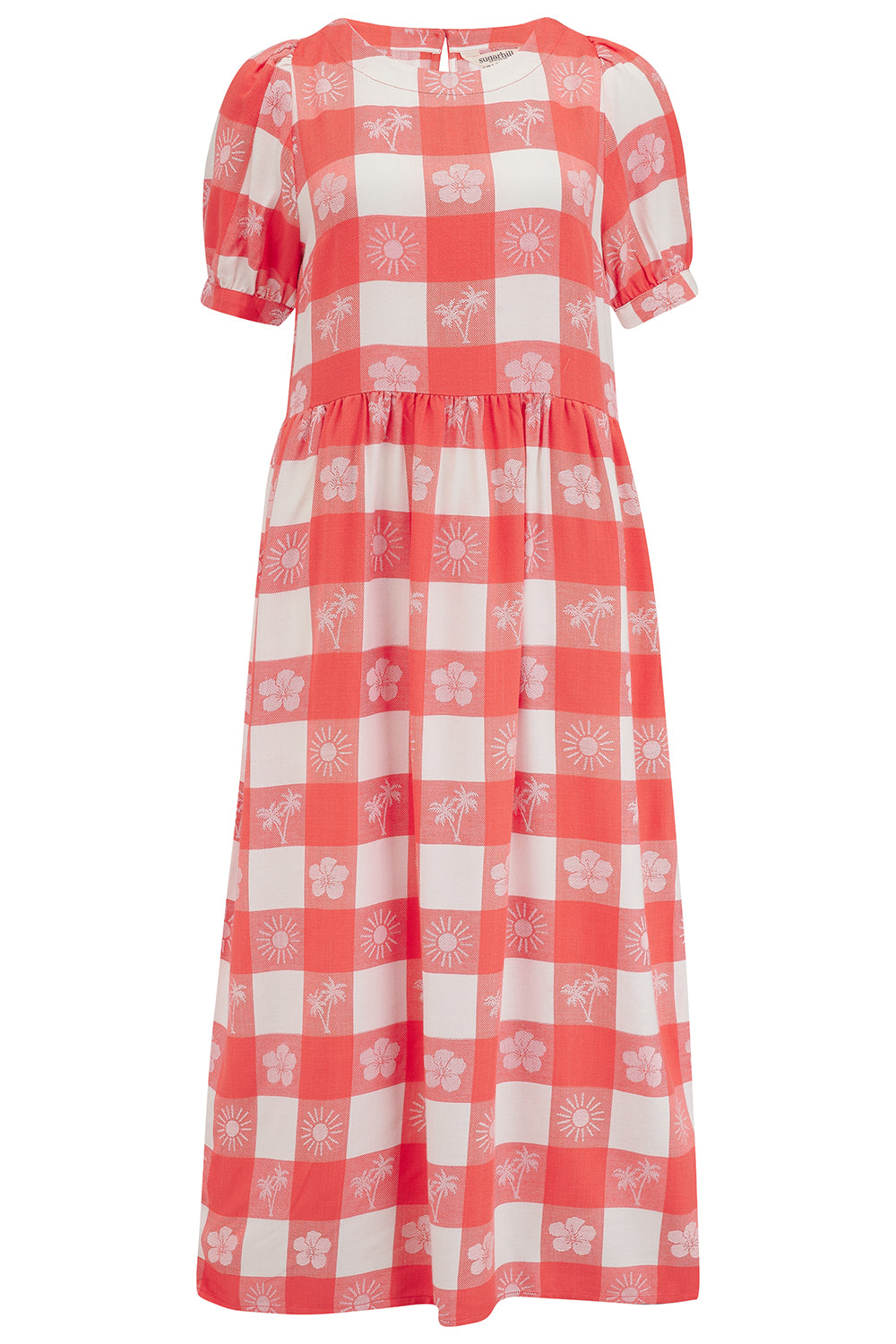 Wren Smock Dress - Off-White/Coral, Tropical Gingham