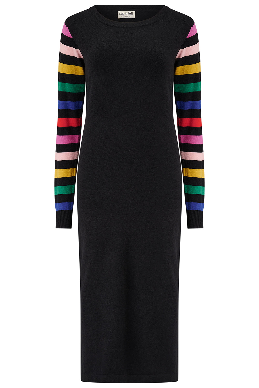 Liselle Knit Midi Dress - Black Rainbow Sleeve