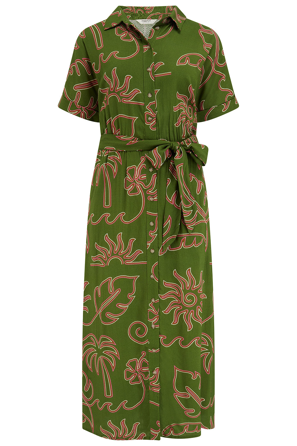 Leigh Midi Shirt Dress - Khaki, Tropical Line Drawing
