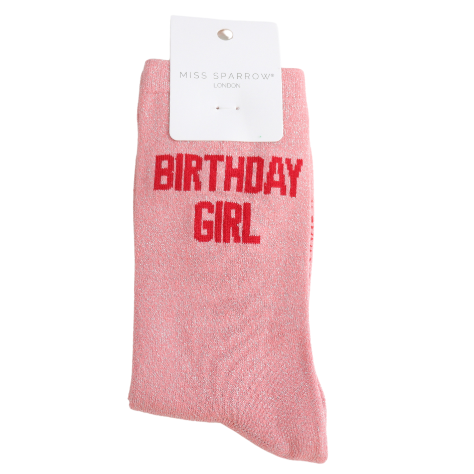 Birthday Girl Glitter Socks Pink