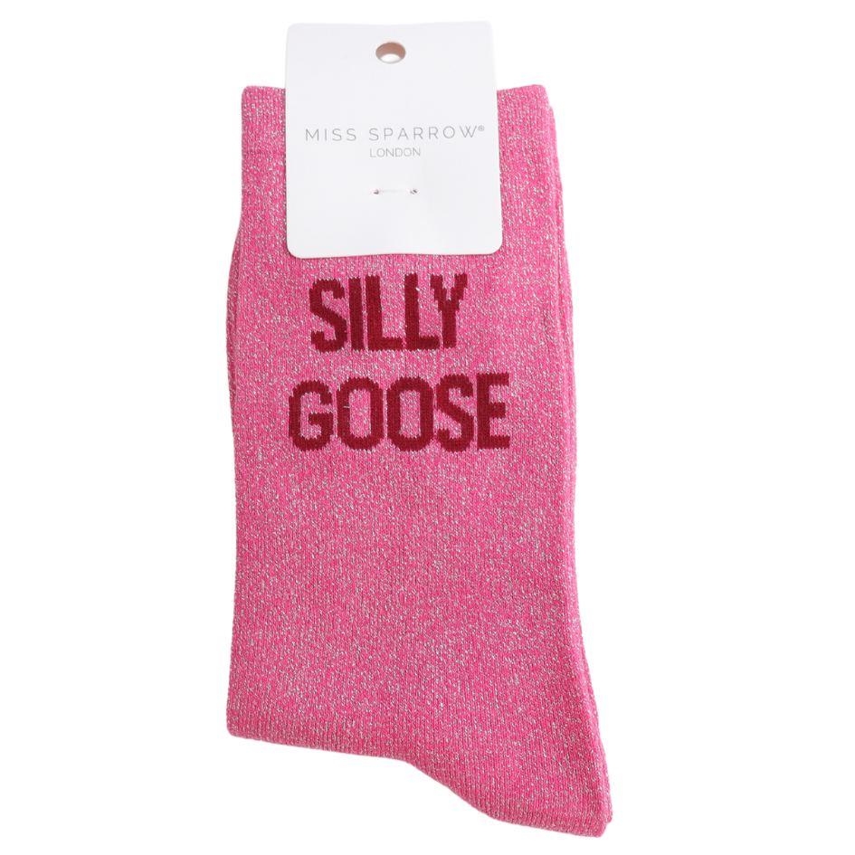 Silly Goose Glitter Socks Pink
