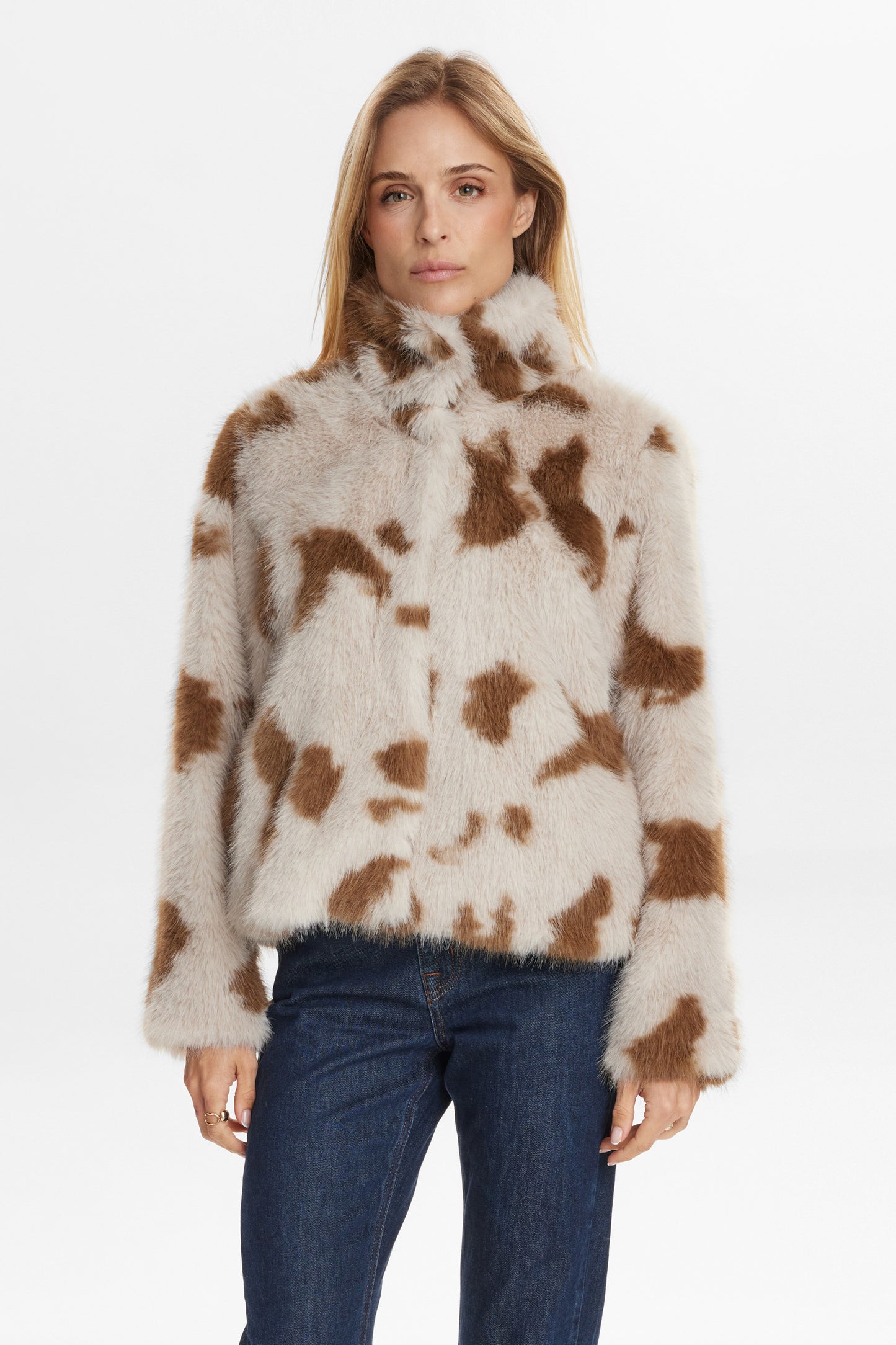 NUARIZONA JACKET - Black Coffee Cow Fluffy Coat