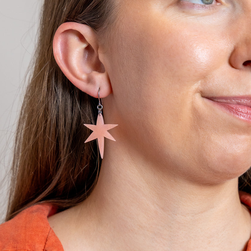 North Star Drop Earrings - Pink