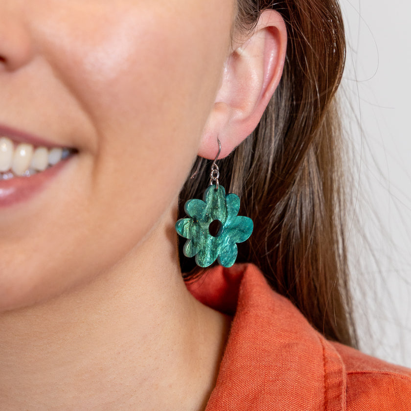 Flower Drop Earrings – Green