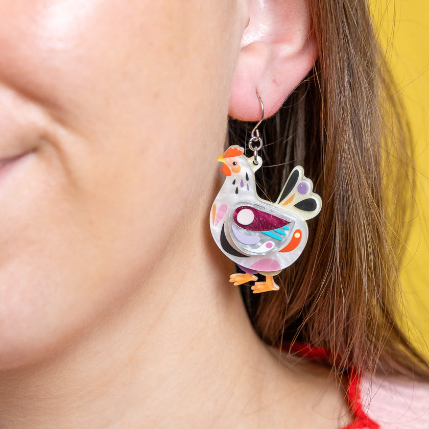 Clara the Chicken Drop Earrings