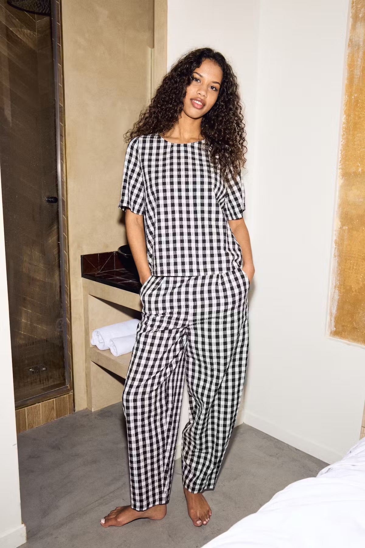 Ihkarra Barrel Trousers - Black White Gingham