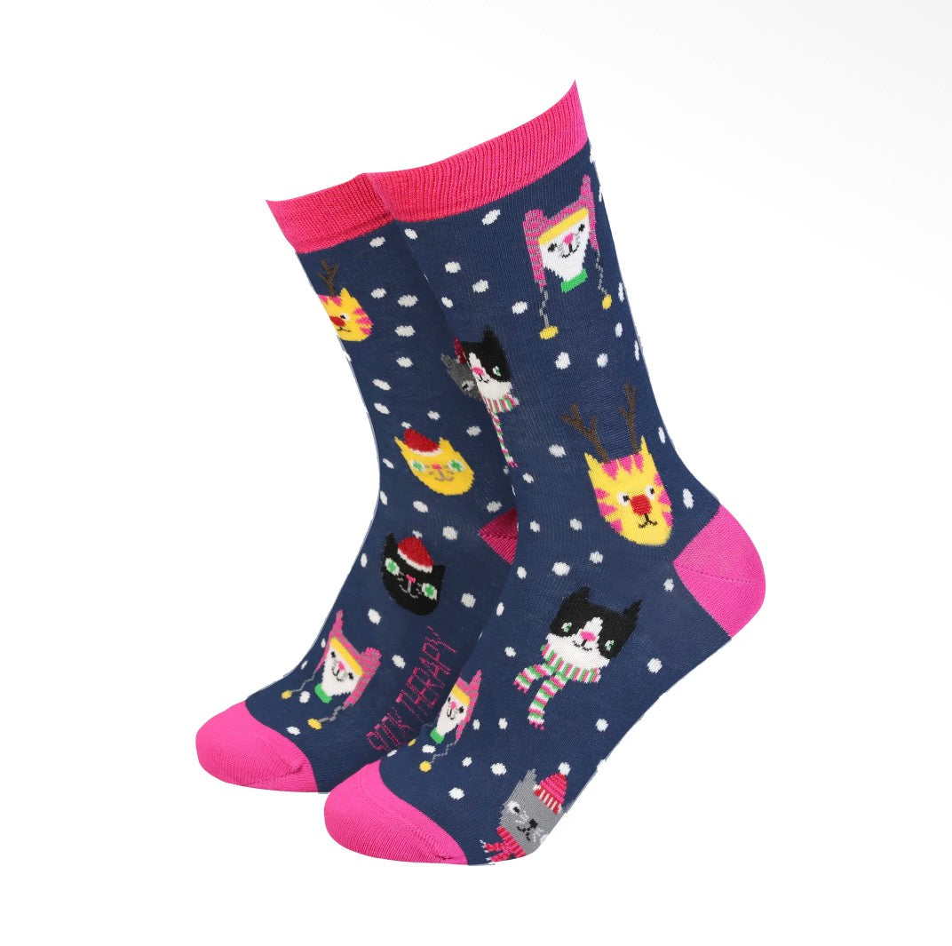 Christmas Cats with Hats Bamboo Socks