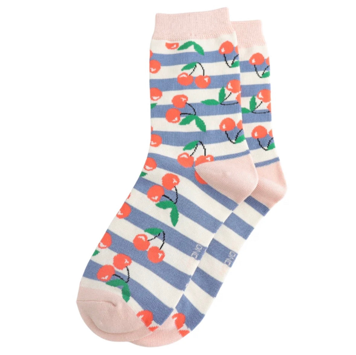 Cherries & Stripes Bamboo Socks Denim