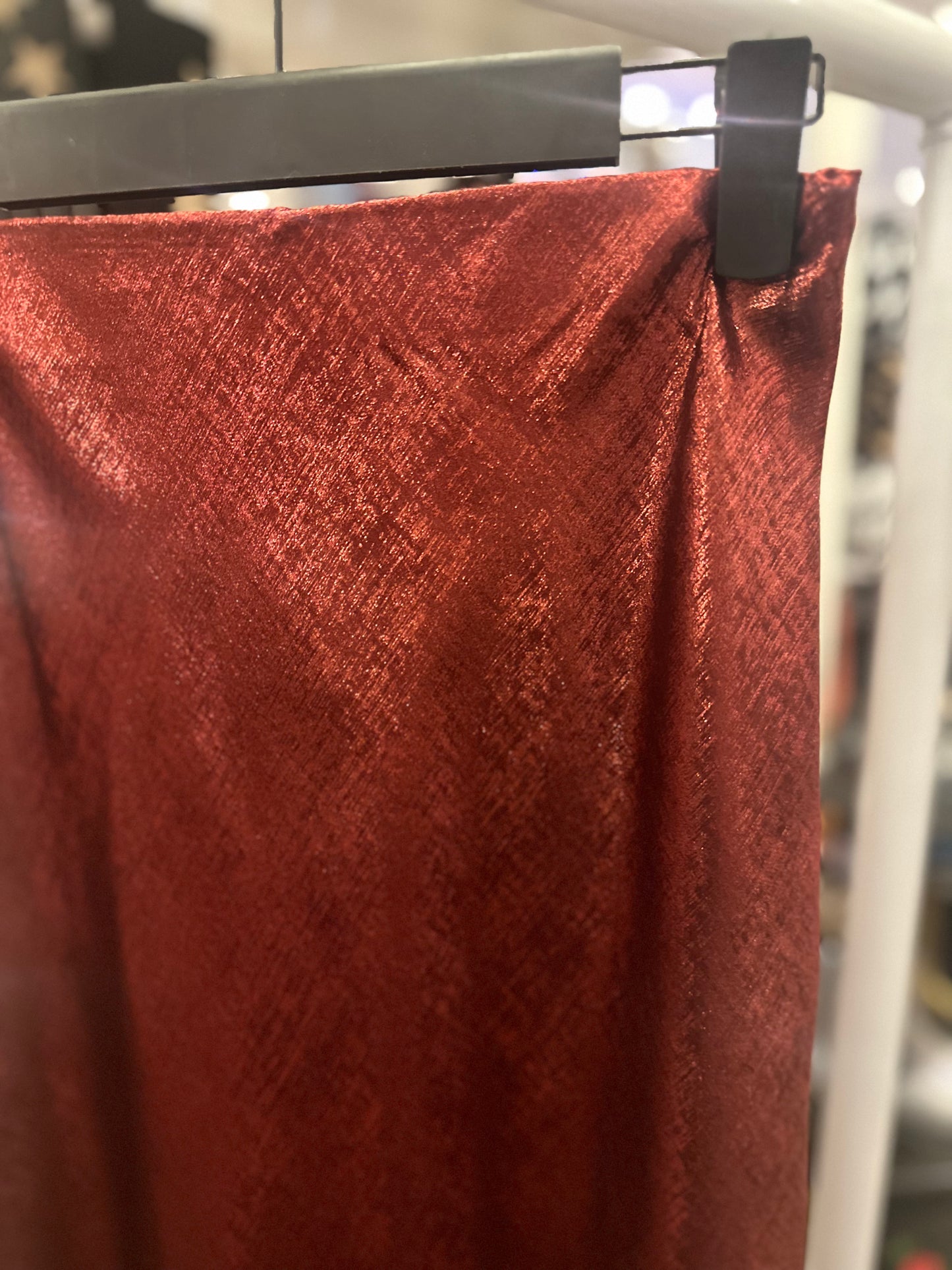Metallic Satin Skirt Red