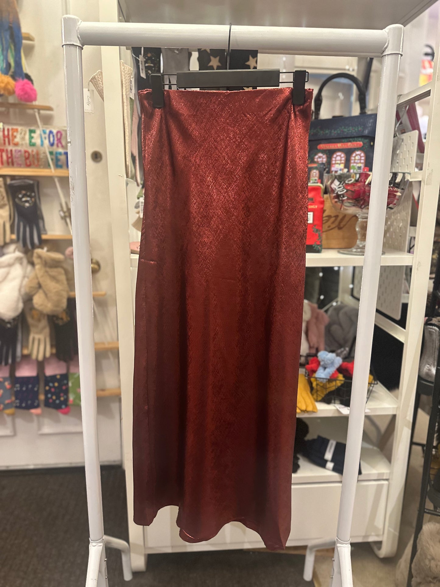 Metallic Satin Skirt Red