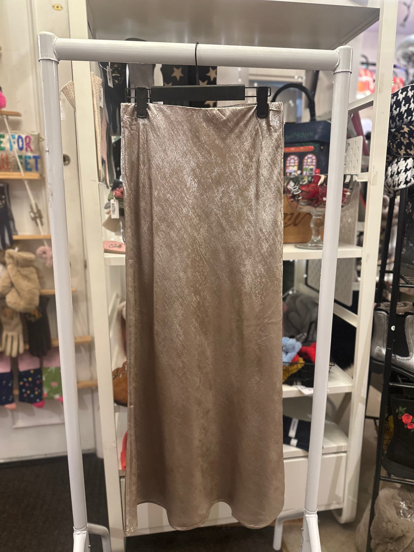 Metallic Satin Skirt Silver