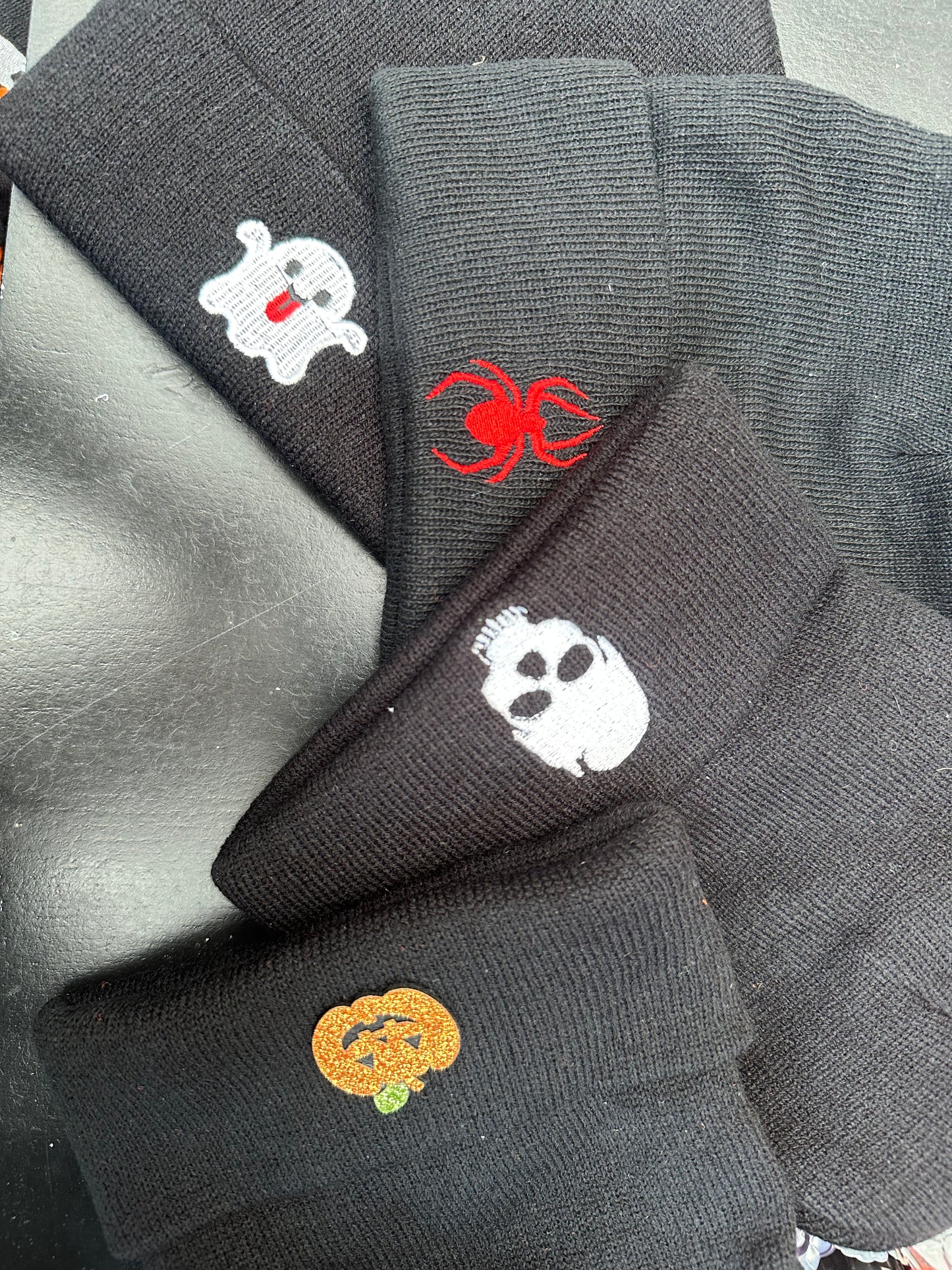 Halloween Embroidered Black Knitted Hats
