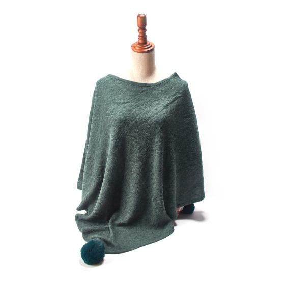 Pom Pom Trim Wrap Poncho