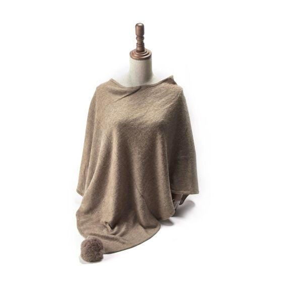 Pom Pom Trim Wrap Poncho