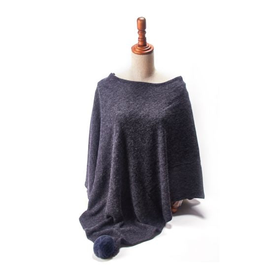 Pom Pom Trim Wrap Poncho