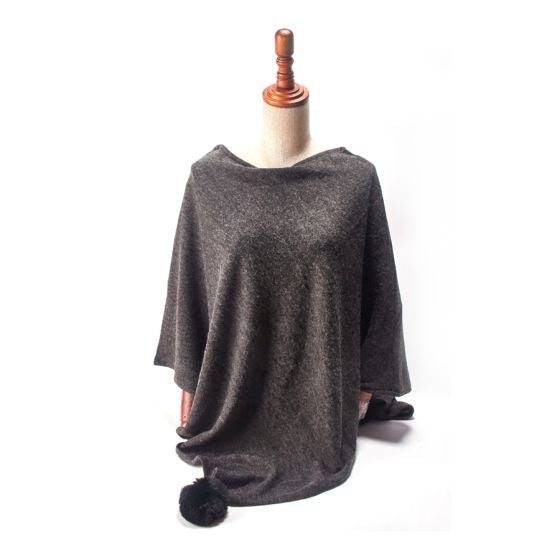 Pom Pom Trim Wrap Poncho