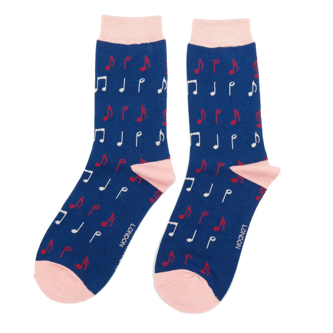 Music Notes Bamboo Socks Navy