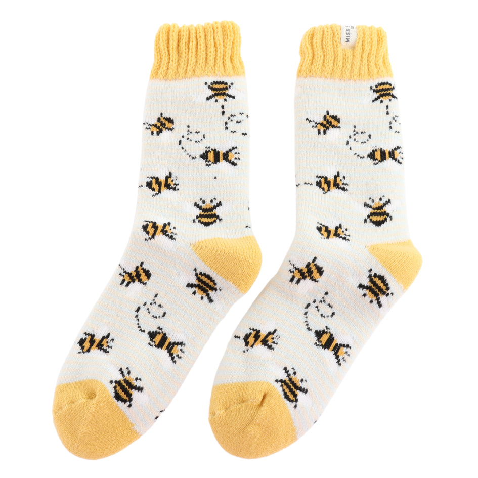 Bees Winter Fluffy Socks Cream