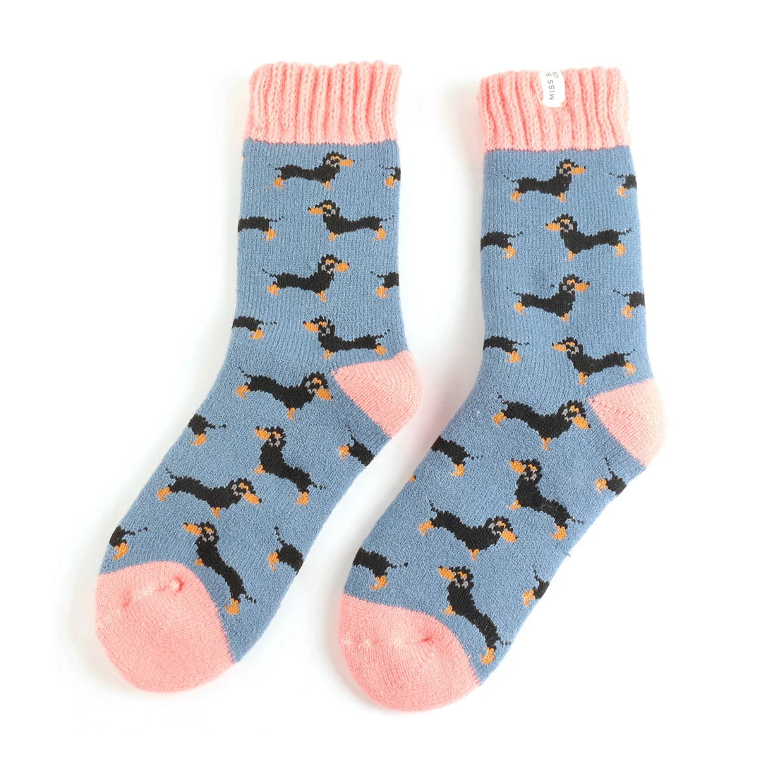 Little Sausage Dogs Winter Fluffy Socks Blue