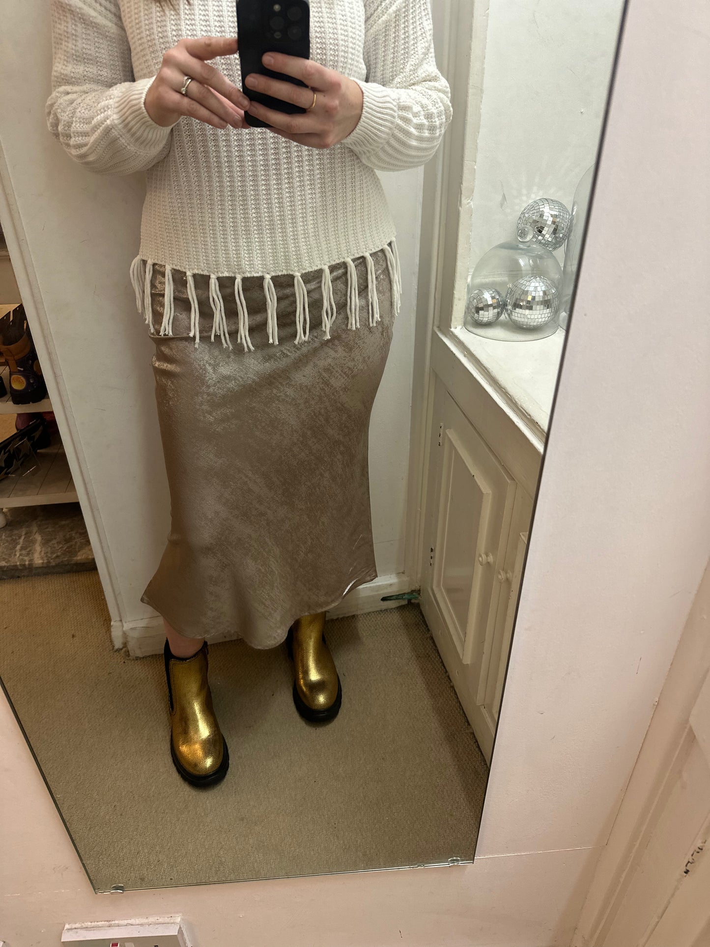 Metallic Satin Skirt Silver
