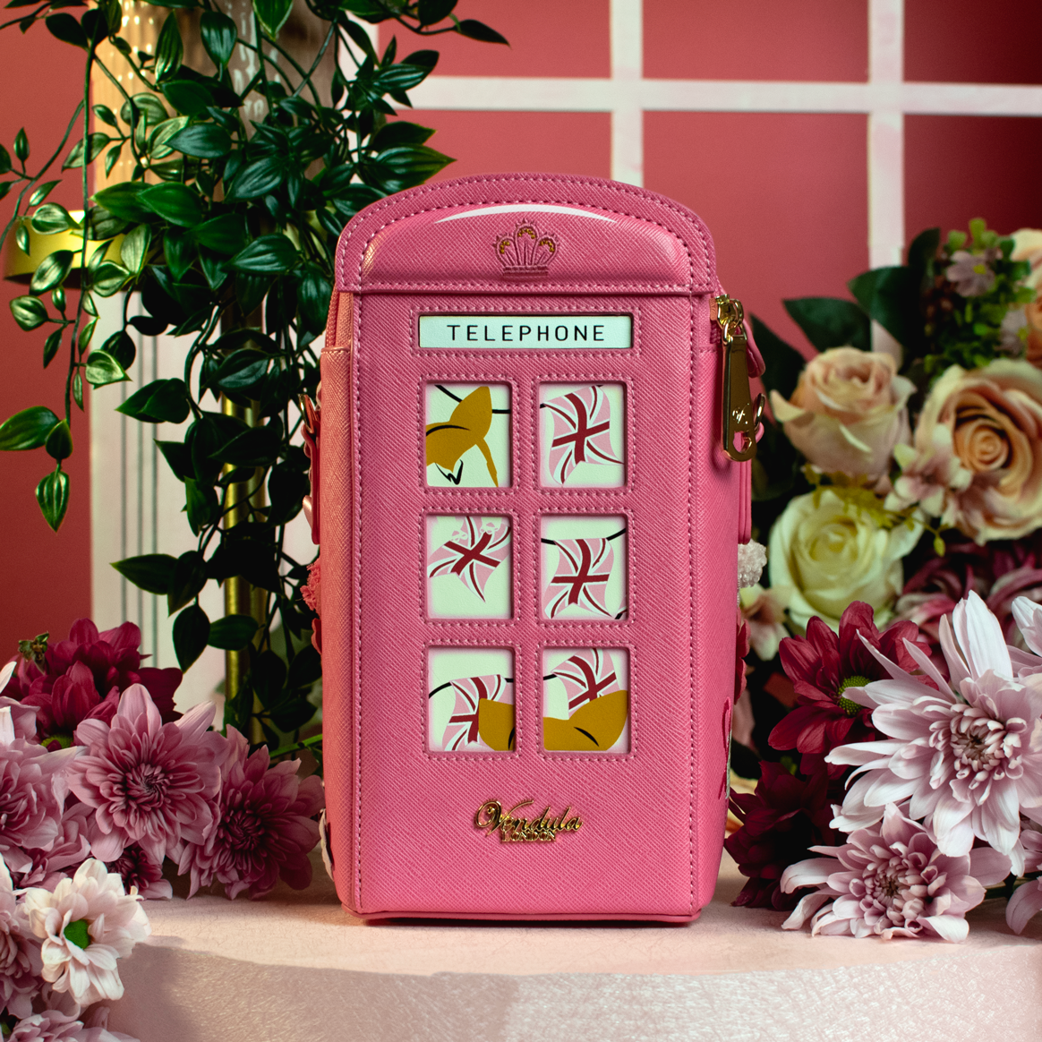 Vendula X Pink Ribbon Foundation - London Cats & Corgis Floral Pink Telephone Box