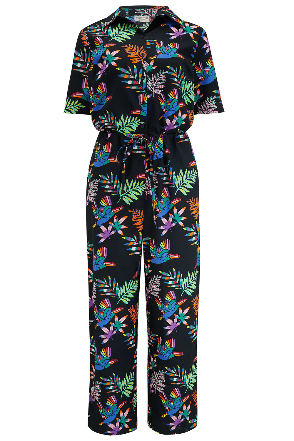 Thelma Jumpsuit - Black, Rainbow Toucans