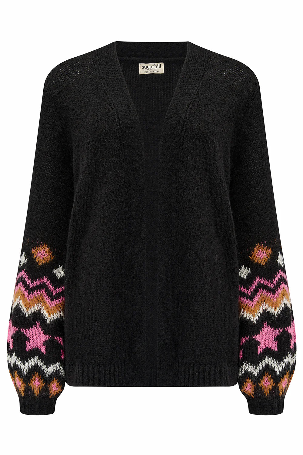 Yvette Cardigan - Black, Fairisle Sleeve