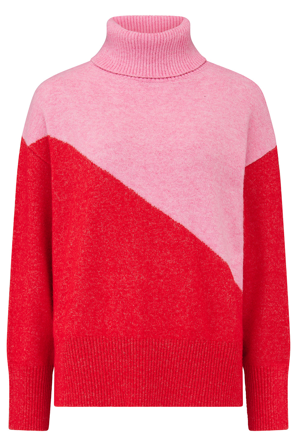Winona Roll-Neck Jumper - Pink/Red, Colour Block