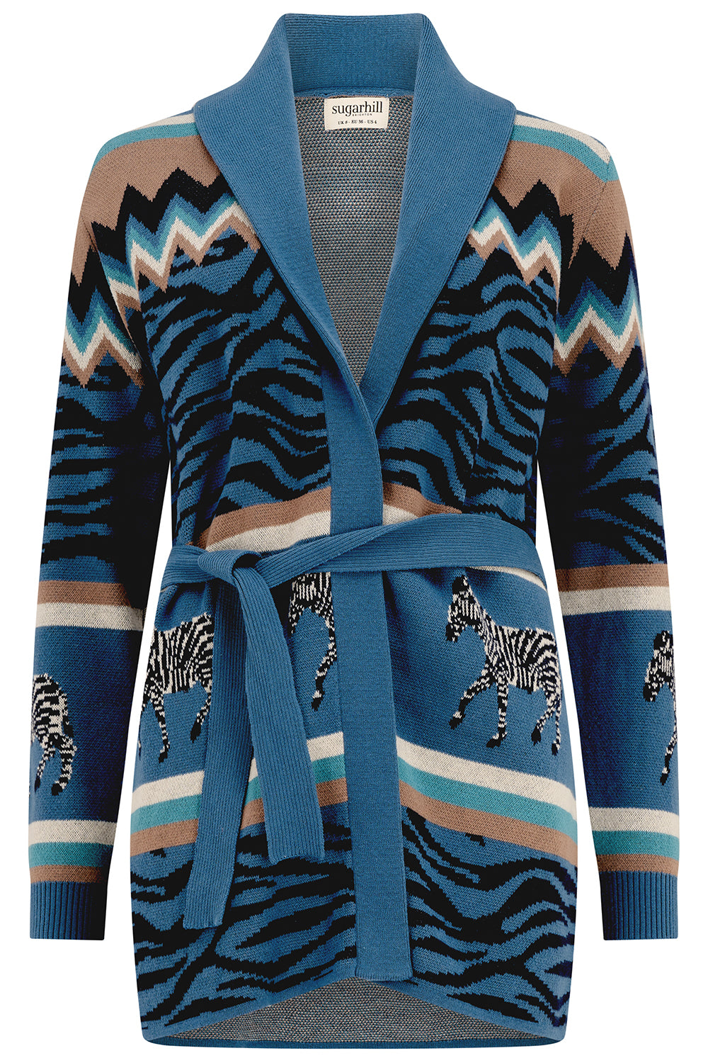 Saira Belted Cardigan - Blue, Desert Zebra