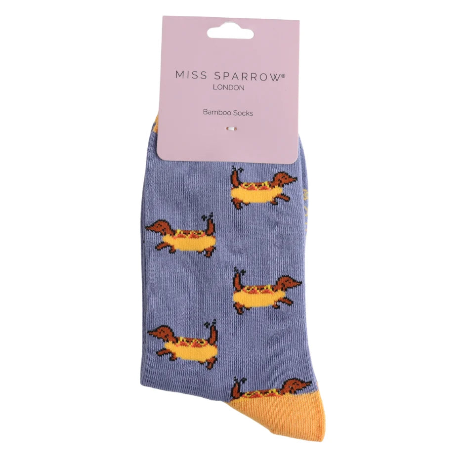 Hot Dogs Bamboo Socks Denim