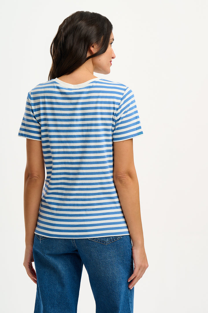 Maggie T-shirt - Blue/White, Tiger Embroidery