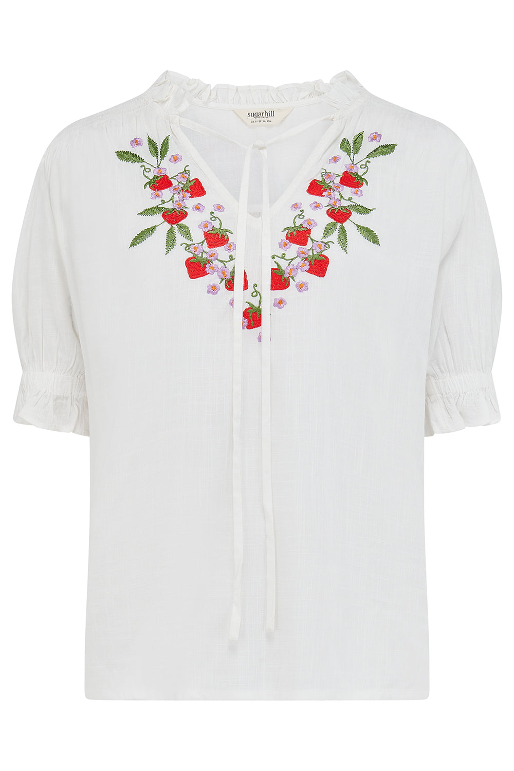 Angelique Shirred Top - Off White, Wild Strawberry