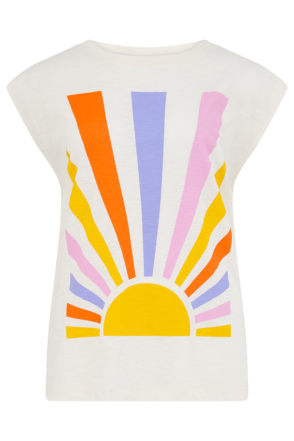 Chrissy Relaxed Tank T-Shirt - Off White, Rainbow Rays