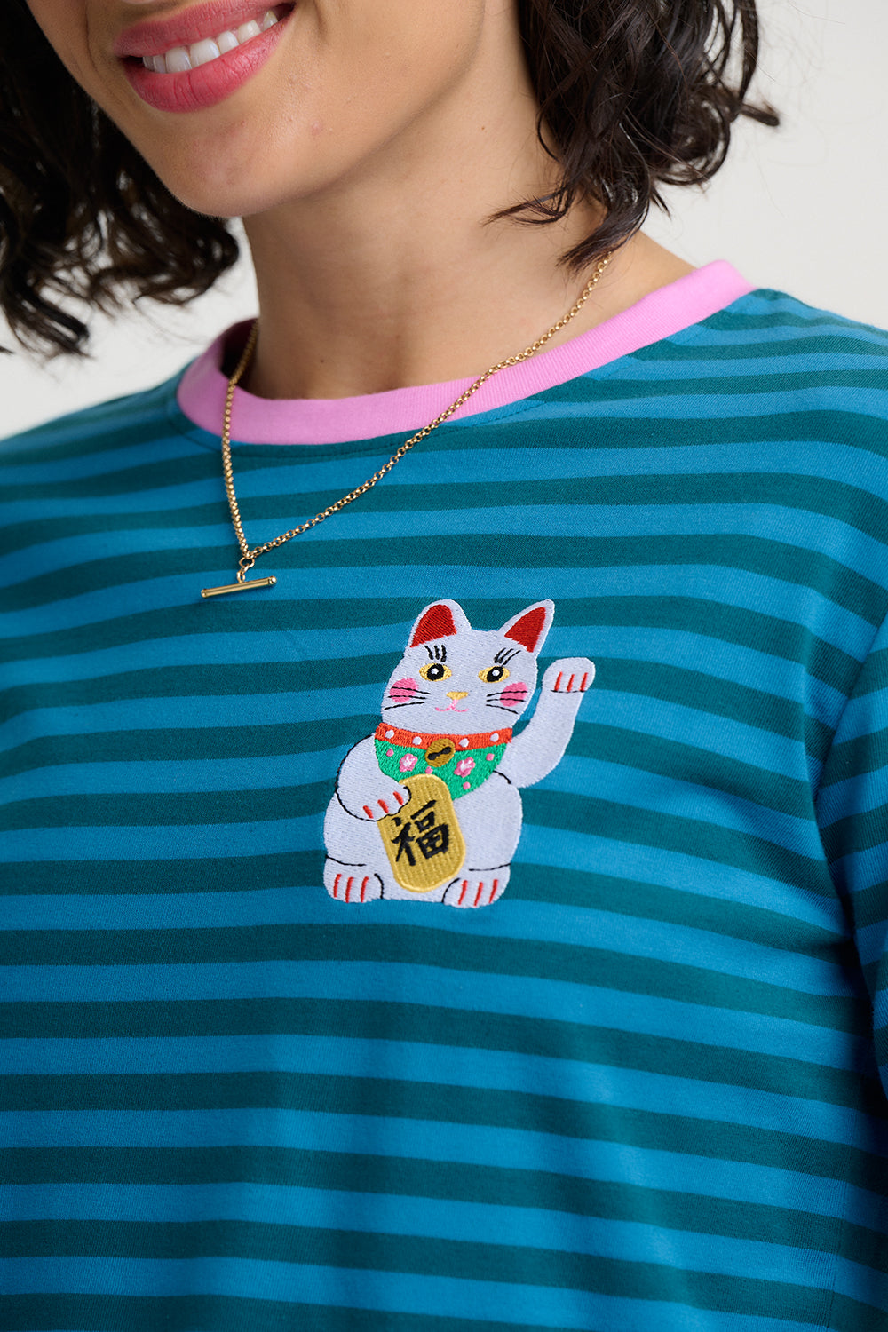 Brunswick Jersey Top - Blue Green Lucky Cat