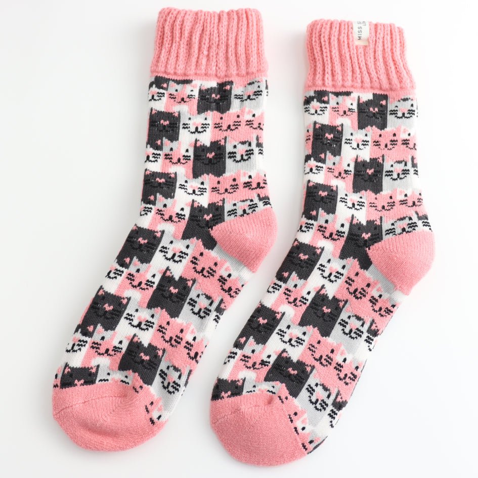 Winter Socks - Happy Cats Dusky Pink