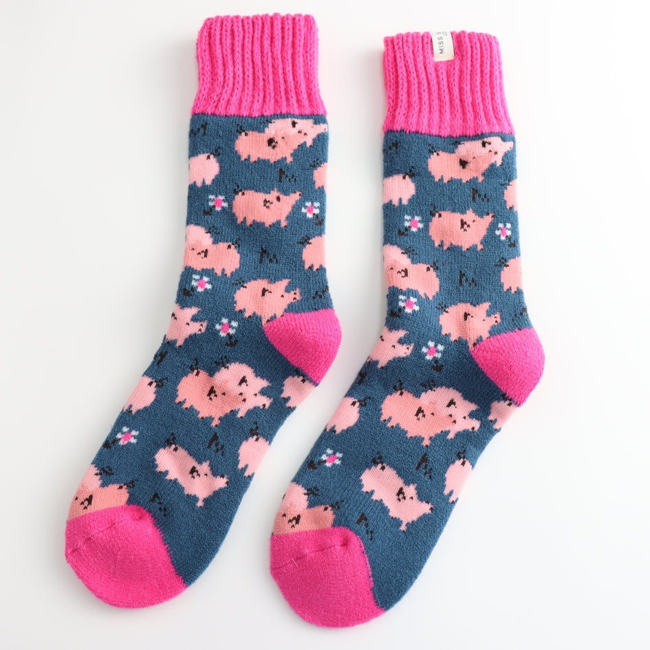 Winter Socks - Pretty Pigs Navy