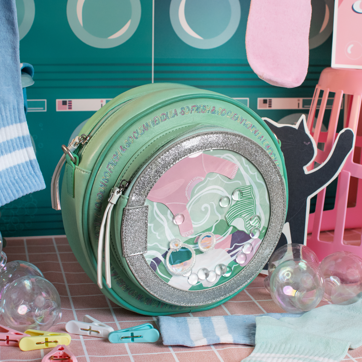 Bubble Cats Laundromat Round Washer Backpack